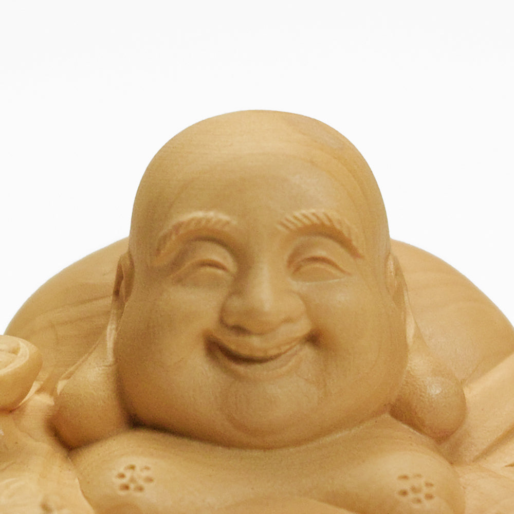 【総高7cm】木彫り 丸布袋  樹種：柘植 /  布袋様 置物 縁起物 ※画像現品像の発送です