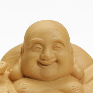 【総高7cm】木彫り 丸布袋  樹種：柘植 /  布袋様 置物 縁起物 ※画像現品像の発送です