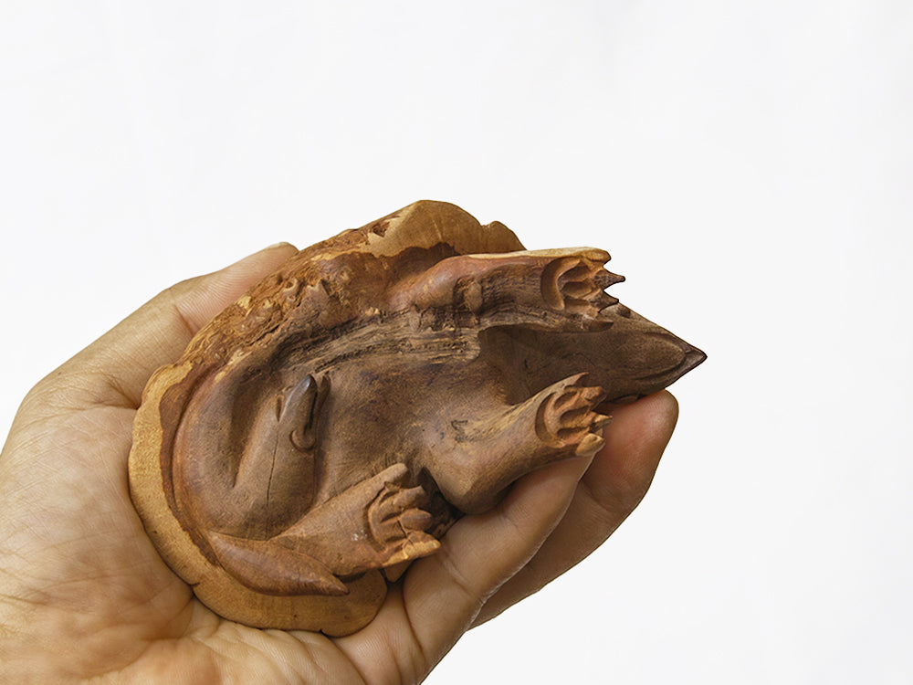 【総高6cm】木彫り 亀  樹種：硬質材（不明） /  かめ 置物 縁起物 ※画像現品像の発送です