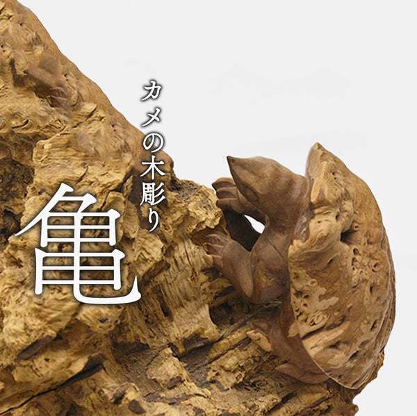 【総高6cm】木彫り 亀  樹種：硬質材（不明） /  かめ 置物 縁起物 ※画像現品像の発送です