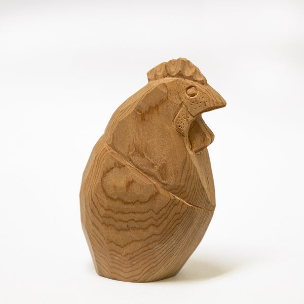 【総高8cm】木彫り にわとり  樹種：屋久杉 / 鳥 鶏  置物 縁起物 ※画像現品像の発送です