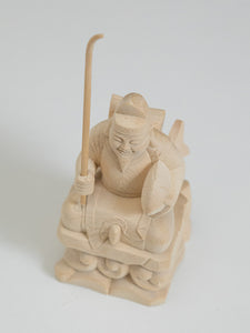 縁起物！　木彫りの蛭子様 竿を含む総高13cm】恵比寿様 座像 木彫り 樹種：ひのき / えべっさん