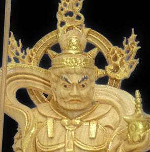 【総高13cm】毘沙門天立像 木彫り 樹種：柘植（つげ） / 置物 縁起物 ※画像現品像の発送です
