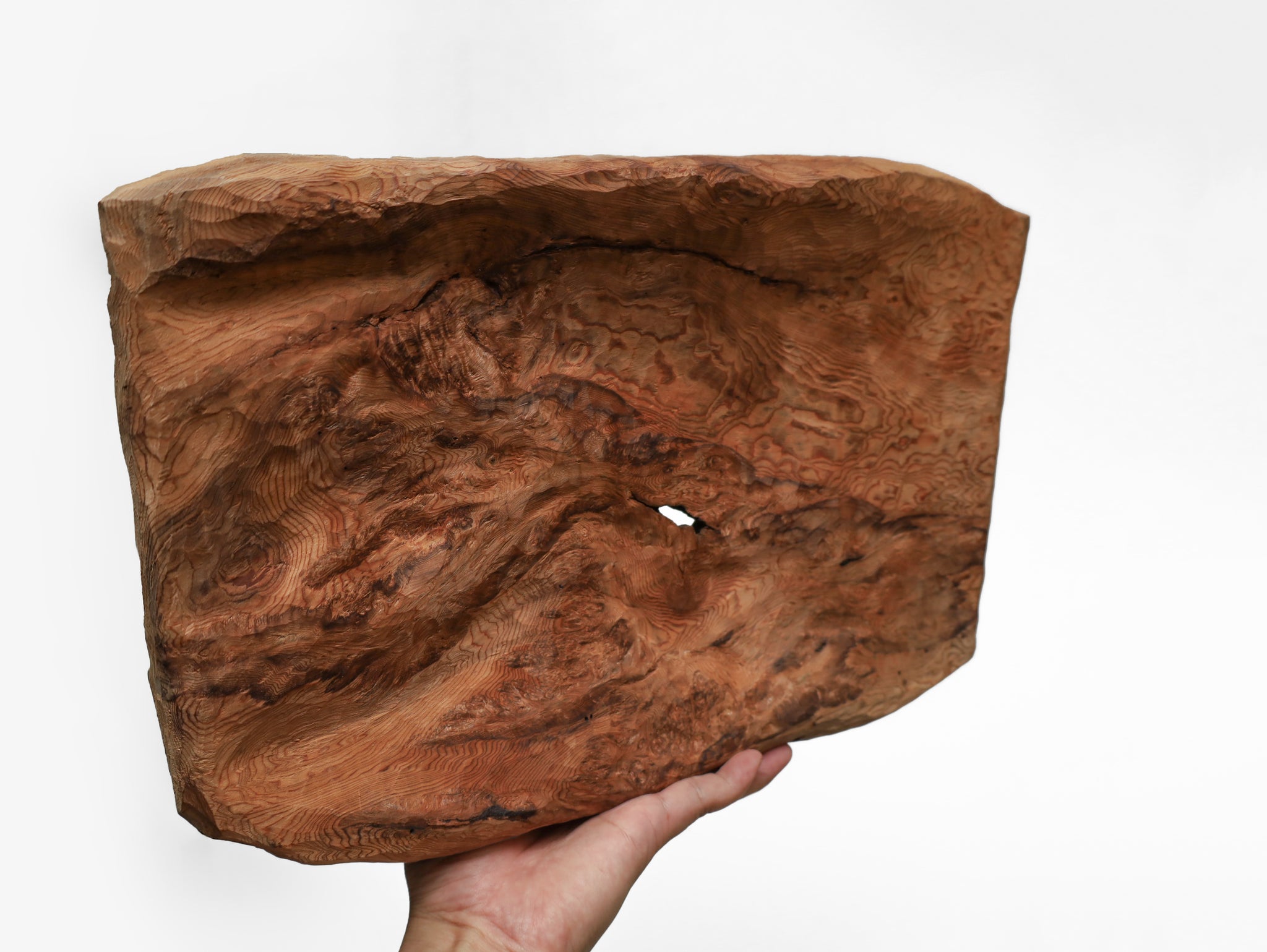 【横幅28cm】屋久杉樹皮 油瘤 木の器  木地仕上げ｜名もなき器
